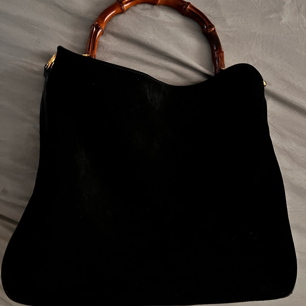 COPY - Elegant Black Suede Bag with Bamboo Handle